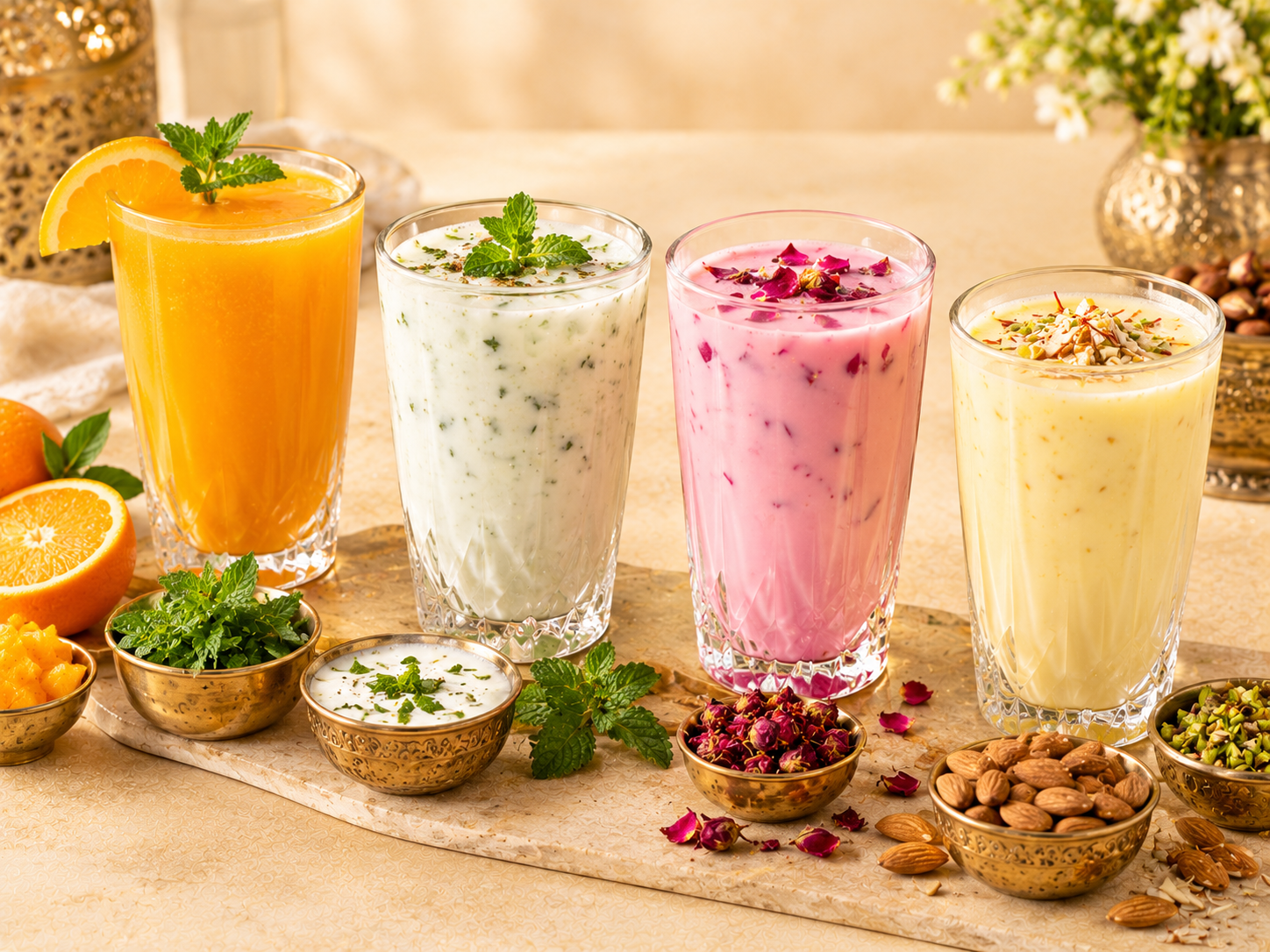 Colorful welcome drinks in glasses